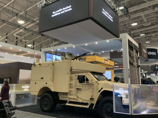 MSG Swing Arm and Machine Gun Mount on Oshkosh JLTV at AUSA 2019